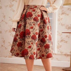 Wide Waistline Flower Print Skirt